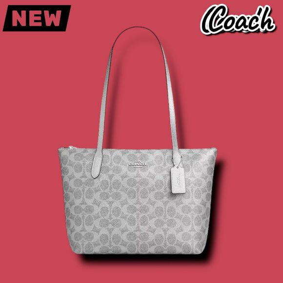 Coach Handbags - 🔴New NWT Coach Fiona Zip Tote Bag in Signature Canvas – Gray/Silver